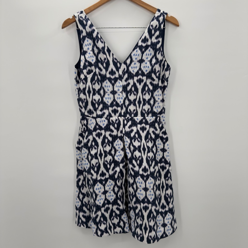 Gap Linen Fit And Flare Sleeveless‎ Dress Navy Blue Print Women's Size 4 NEW